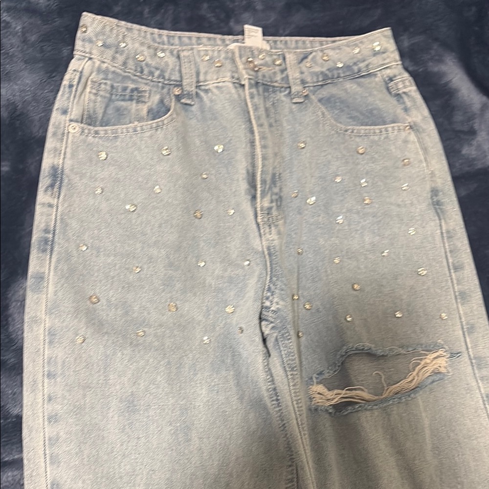 Forever 21 Blue Boyfriend Jeans with Distressed Details